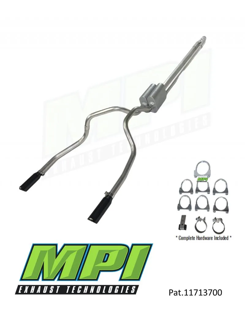 MPI Exhaust Technologies Weld-on Kit w/Mufflers & Powder Coated Black Tips Ford - F122-UBPSBLK-W